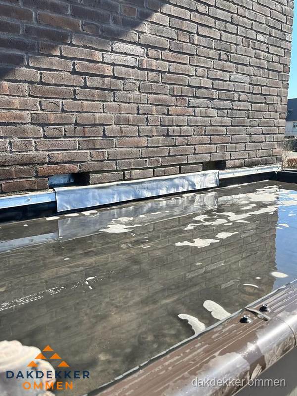 Stilstaand water op plat dak door slechte afwatering in Ommen
